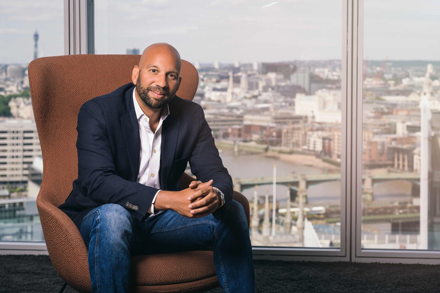 Rob Pierre photographed above the London skyline
